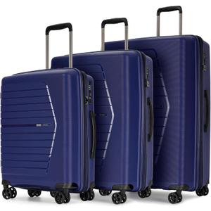 GinzaTravel Luggage 3 Piece Set Suitcase Spinner Hardshell Lightweight TSA Lock, Expandable Luggage Sets with PP Material (Navy Blue)