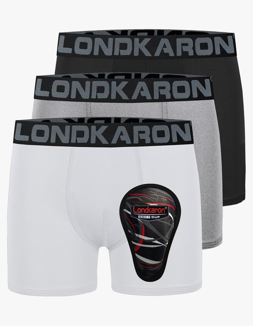 3-Pack Youth Boys Stretch Boxer Briefs w/Soft Protective Cup, Elite Boxer Jock for Baseball & Football M