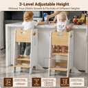 COSYLAND Toddler Tower Toddler Standing Kitchen Stool | Super Stable Toddler Kitchen Tower Helper, 3 Levels Adjustable Wooden Learning Tower for Kids (Natural & White)