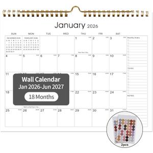 2026 Calendar 18 Monthly Wall Calendar Runs from January 2026 until June 2027 Spiral Binding Hanging 11.5" x 14.7" Thick Paper with Julian Dates and Block for School OfficeSimplicity