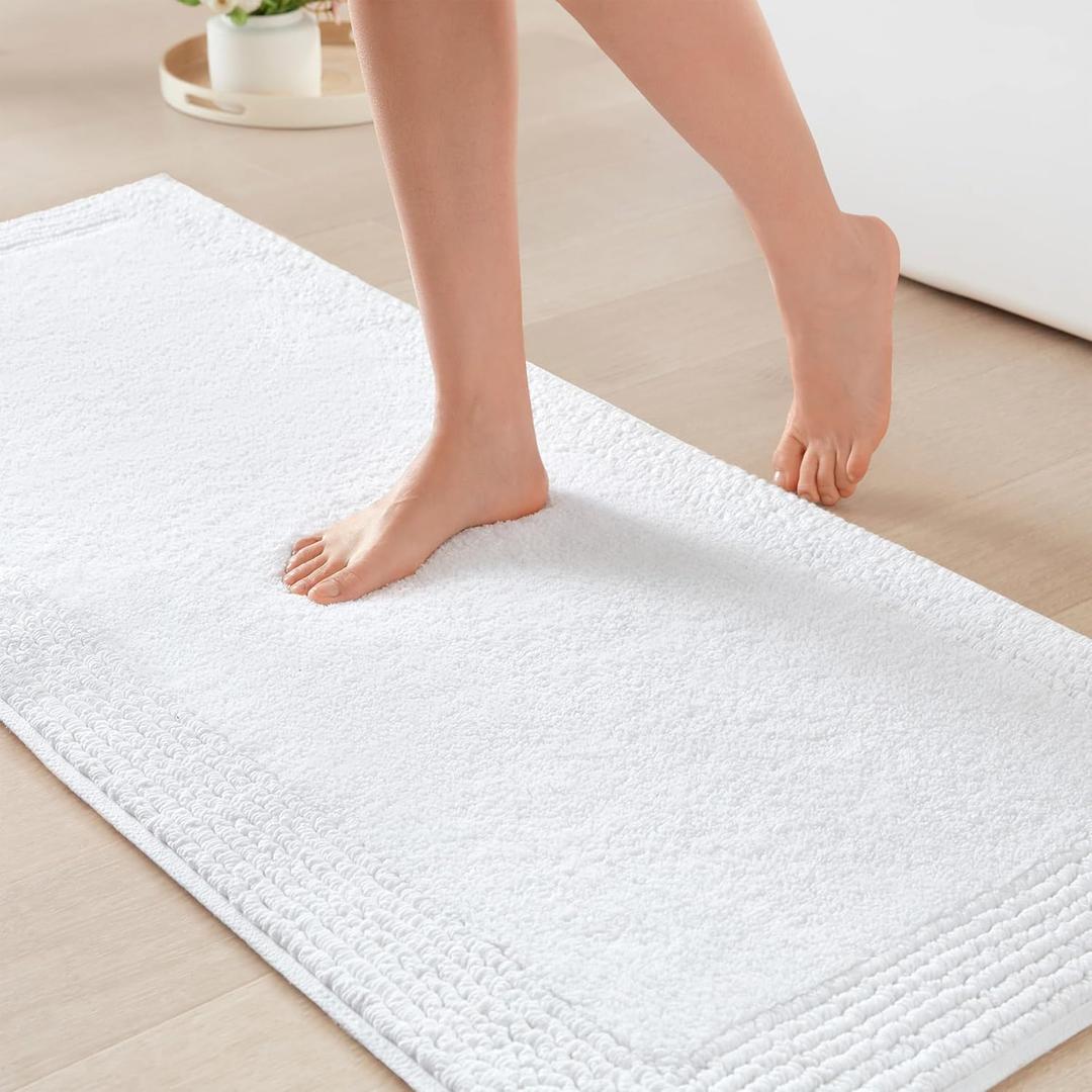 Madison Park Splendor Reversible 100% Cotton Tufted Bathroom Rug-3000 GSM Hotel Quality Luxurious Plush Medium Pile Bath Mat Absorbent, Quick Dry, Shower Room Dcor, 24x60 White
