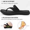 COFACE Womens Orthopedic Flip Flops Ladies Slip On Athletic Yoga Mat Memory Foam Cushioned Recovery Walking Thong Sandals Summer Beach Pool Slippers Plantar Fasciitis Arch Support All Black Size 11