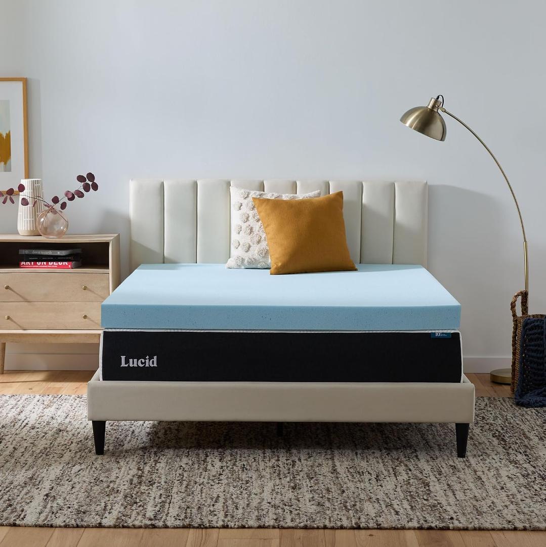 Lucid 4 Inch Memory Foam Mattress Topper, Twin XL Size Cooling Gel Bed Topper Preassure-Relieving Ultra Plush Feel Ventilated Breathable Design CertiPur Certified - Dorm Room Essentials