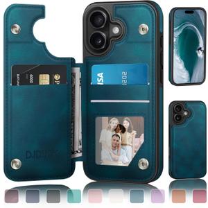 DJDUCK Designed for iPhone 17 Case Wallet with Card Holder, [Magnetic Clasp Cover] [RFID Blocking Leather Protection] Shockproof Women Men Cases 6.3 Inch for Apple 17 Teal
