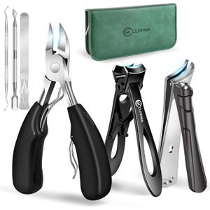 Toenail Clippers for Seniors Thick Toenails, CLPPNA Large Toe Nail Clippers Set for Men with Wide Jaw, Sharp Heavy Duty Ingrown Toenail Clippers Nail Cutter, Long Handle with Slanted Curved Blade