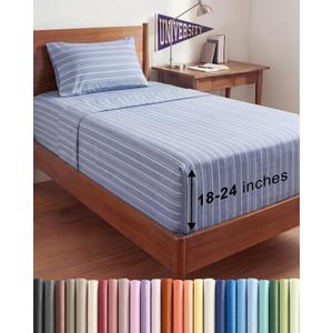 Extra Deep Twin XL Sheet Set - 3 Piece Breathable & Cooling Bed Sheets - Easily Fits 18 to 24 inch Mattress - Soft, Wrinkle & Fade Free w/ Extra Deep Pockets - Hotel Luxury Bedding - Blue Stripes 3