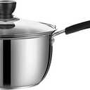 Stainless Steel Thin Saucepan, 1.3 Quart Long Handle Milk Pot with Lid for Warming, Cooking and Boiling Milk, Spaghetti, Soup in Kitchen and Outdoor (18cm)