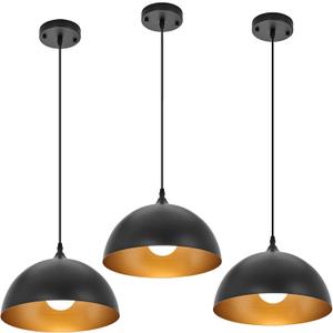 Industrial Pendant Light Fixtures,11.8" Black Dome Pendant Lights,Adjustable Vintage Hanging Lamp for Kitchen Island Restaurant Bar Cafe Dining Room Sink,3 Pack
