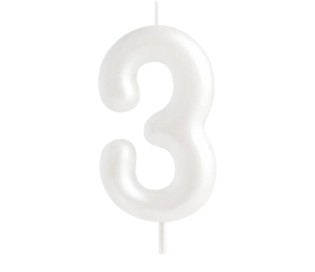 Hongplus Macaron Number 3 Birthday Candle  White Happy 3 Birthday Candles for Cake, Cake Topper Decorations for Girls Pastel Sweet 3 Birthday Party Decorations