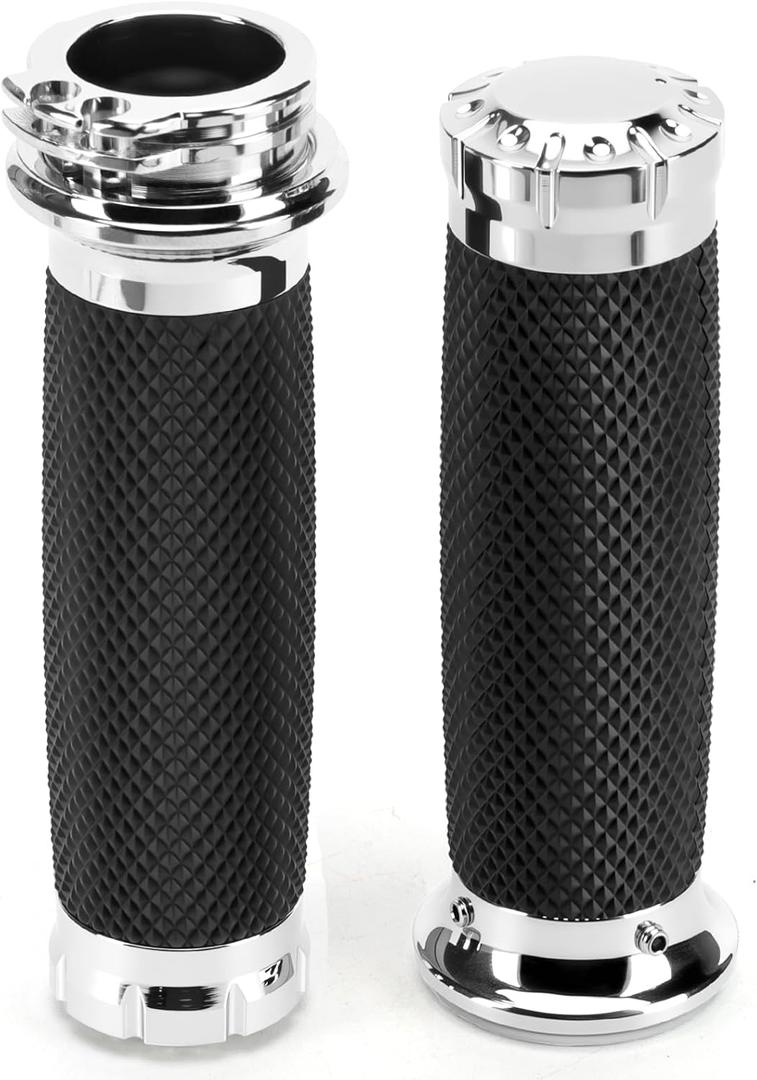 1 Inch Hand Grips 25mm Motorcycle Handlebar Grips Cable Throttle for Harley Davidson Sportster Touring Dyna Softail 883 1200 Harley Touring Honda Kawasaki Suzuki Yamaha(Silver)