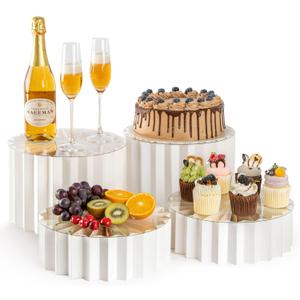 PUERSI 4 Pack Buffet Risers, Foldable Food Display Risers for Party, Display Stands for Food, Cake Cupcake Stands, Riser Display Stand for Desserts, Food, Jewelry - White