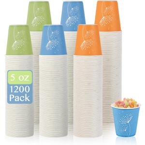LITOPAK 1200 Pack 5 oz Paper Cups, Colorful Samll Disposable Paper Bathroom Cups for Parties, Travel, and Events