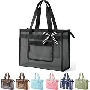 BAGSMART Mesh Beach Bag with Zipper Pocket, Large Beach Tote Bags for Women | for 40 oz Bottle