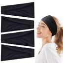 Hexchasty 4pcs Headbands for Women Thick Wide Cloth Fabric Stretchy Headbands Fashion Cute Soft Hair bands for Women' Hair Workout Head bands for Yoga Sports Running Black Dark Grey Brown (9inch*3.9 Inch, Set 3)