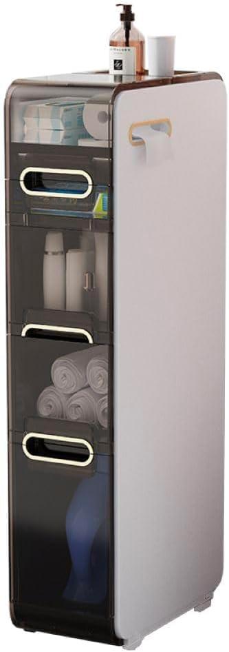 Slim 4 Tier Bathroom Storage Waterproof Narrow Floor Cabinet with Movable and Locking Wheel Design,Space Save for Laundry, Kitchen,Living Room & Toilet Gap, No Installation Required