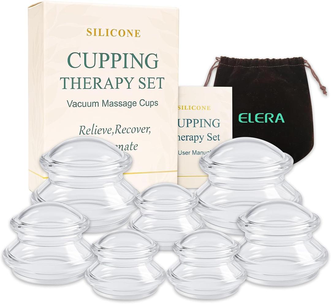 ELERA Silicone Cupping Therapy Set, Professionally Chinese Massage Cups for Cupping Therapy and Cellulite Reduction (7 Cups)