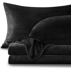 BEDELITE Flannel Sheets Queen Size Black - Super Soft Fleece Sheets Set Fluffy Extra Plush, 4 Piece(Include Fitted Sheet, Flat Sheet, 2 Pillowcases)