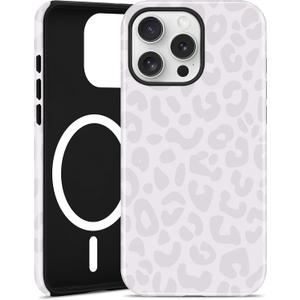Jusy Compatible with MagSafe Leopard Print Phone Case for iPhone 16 Pro Max, Trendy Luxury Magnetic Soft TPU and Hard PC Protective Phone Cover for Women Girls - Gray Leopard