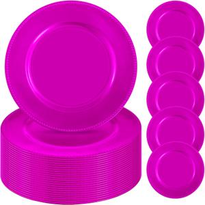 24 Pcs Hot Pink Charger Plates Bulk,13 inch Round Beaded Plate Chargers for Dinner Plates, Decorative Dinner Chargers Plastic Table Chargers for Wedding Holiday Party Event Decoration