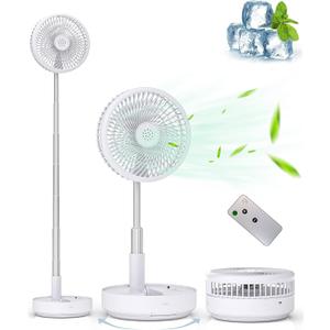 Primevolve Portable Oscillating Standing Fan,Rechargeable Battery Operated USB Floor Table Desk Fan with Remote, 4 Speed Settings Pedestal Fans for Bedroom Office Camping Fishing Travel White 7.7", 1 Pc