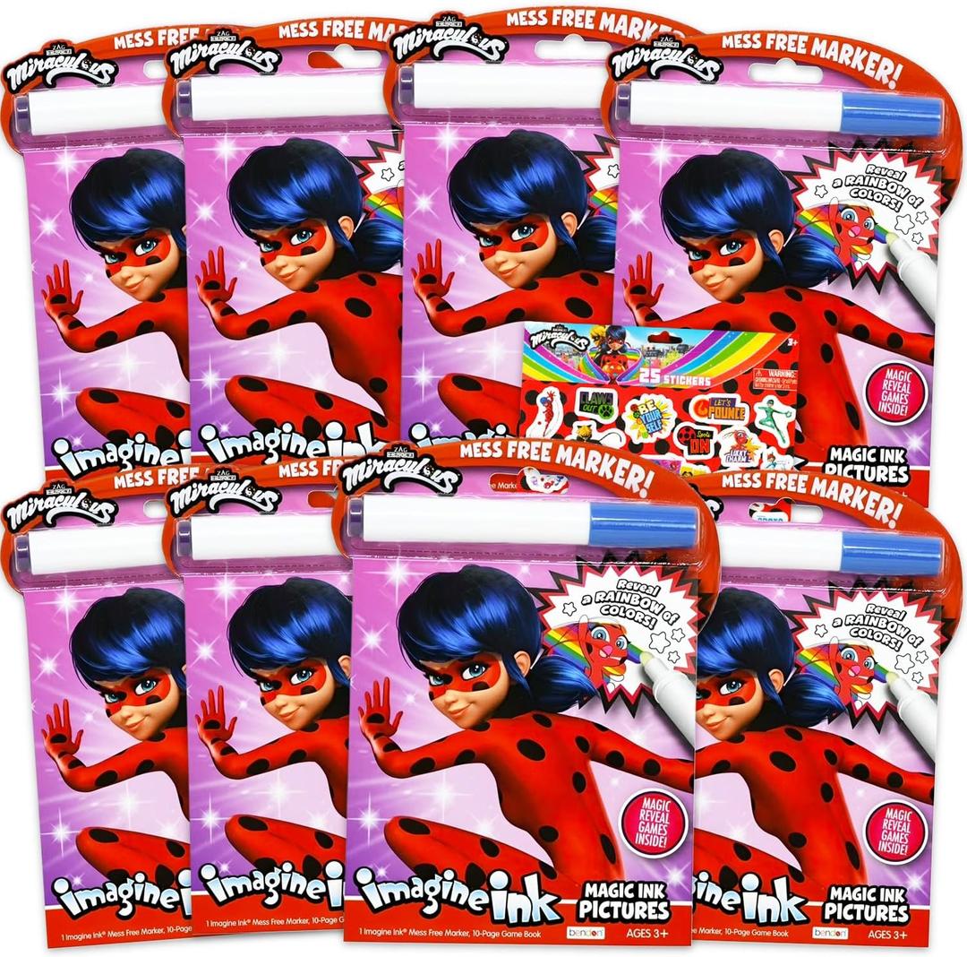 Miraculous Ladybug Party Favors for Boys, Girls - Bundle Includes 8 Imagine Ink Coloring Books for Kids and Stickers Ladybug Party Favors Bulk Set