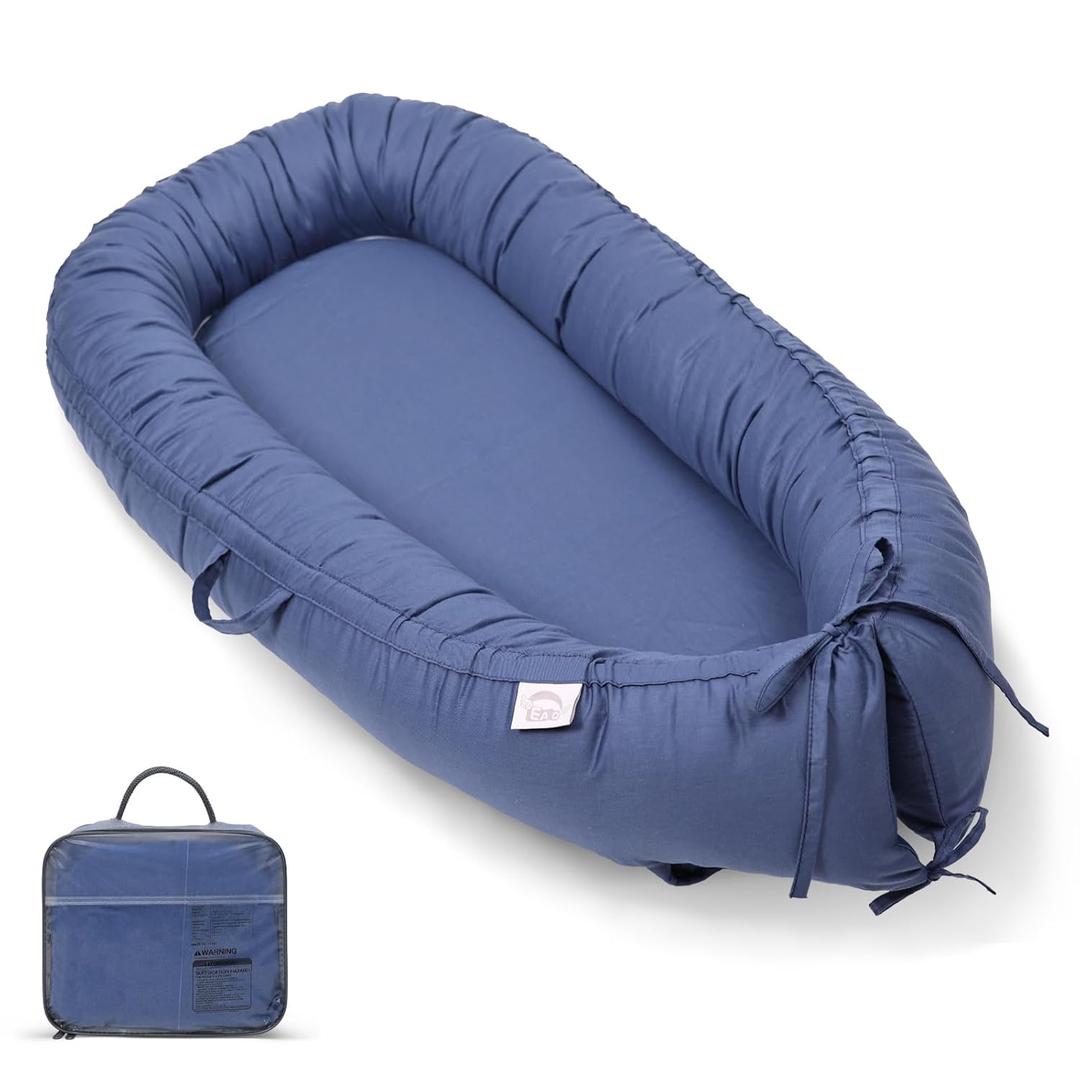 Baby Lounger, Infant Lounger for Newborn, Portable Baby Nest Cover Breathable & Soft, Newborn Essentials (Navy Blue)