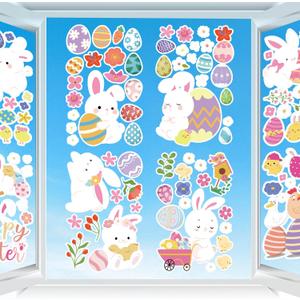 3 x 9 Sheets Easter Window Clings for Glass Windows, Cute Eggs Bunny Flower Window Stickers Decal for Home Office School Spring Decoration (Easter)
