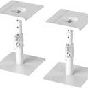 Suptek Free-Standing Speaker Stand Desktop Set, 9.6 x 8.8 inch Trays, Height Adjustment and Tilt, Universal Audio Holders for Computer and Bookshelf Speakers, Elevated Sound, 2 Pack, White, SDM001TW