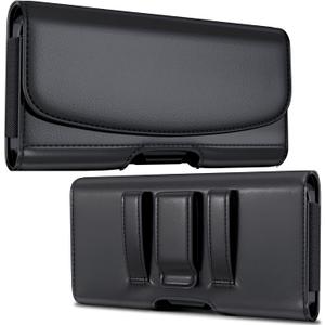 Cell Phone Holster for Samsung Galaxy Ultra Models Only (S25 S24 S23 S22 S21 S20) Premium Belt Holder Case with Clip, ID Card Slot Carrying Pouch Cover, Black