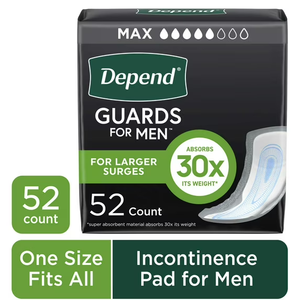 Depend Guards Incontinence Pads for Men, Maximum Absorbency, 52 Count,