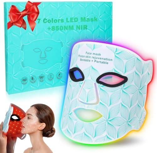 biuufish Red Light Therapy for Face, 7＋1 Colors LED Face Mask Light Therapy with 850NM Near-infrared, Portable Rechargeable Red Light Therapy Mask Skin Care Device at Home and Travel for Anti-Aging