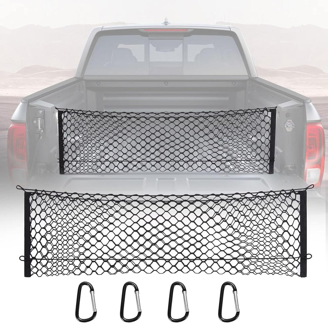 Chevy Silverado & Ford F150/F250 Truck Bed Cargo Net - Elastic Mesh Net Organizer (49x15.2 Inch)
