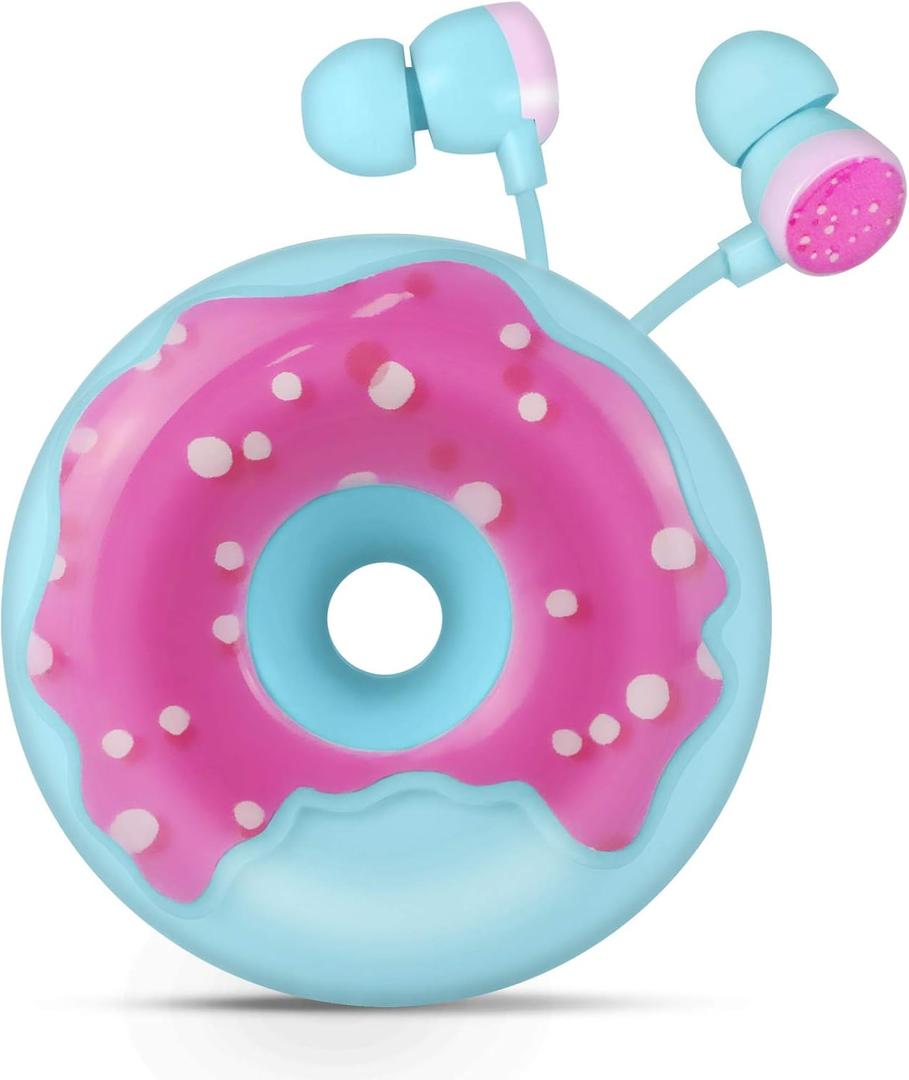 QearFun Donut Earbuds for Kids, Cute Earbud & in-Ear Headphones Wired Gift for School Girls and Boys with Microphone and Lovely Earphones Storage Case (Skyblue)
