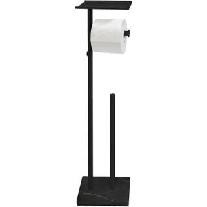 GZILA Toilet Paper Holder Stand with Shelf, Marble Base Free Standing Toilet Paper Double Roll Holder Dispenser, SUS 304 Stainless Steel Storages 5 Reserve Rolls Matte Black