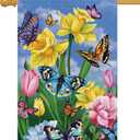 Louise Maelys Spring Garden Flag 28x40 Double Sided Vertical, Burlap Large Butterfly Floral Flower Welcome Yard House Outside Outdoor Summer Decoration