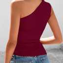 PRETTYGARDEN Womens 2025 Summer Y2K Tops Sleeveless One Shoulder Slim Fit Shirts Ruched Knit Asymmetrical Top Blouse (Red, XXL)