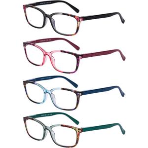 DOOViC 4 Pack Computer Reading Glasses for Women Blue Light Blocking Spring Hinge Stylish Readers for Women (4 Colors-s2)