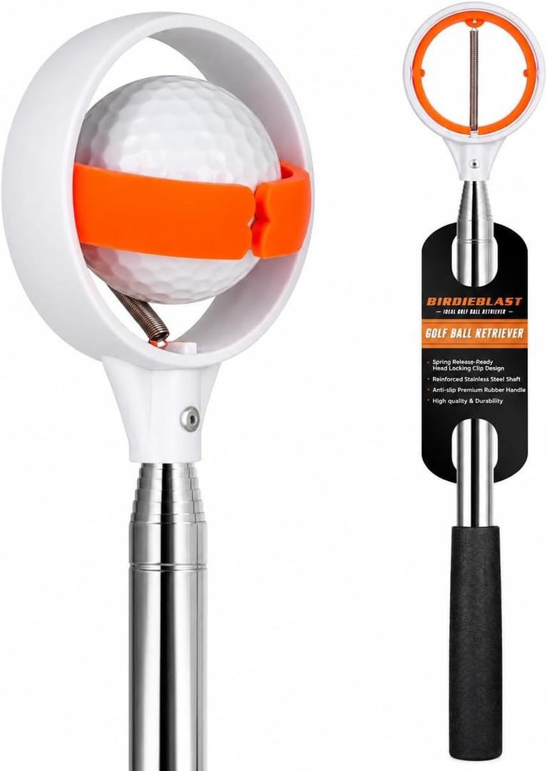 Professional Golf Ball Retriever Telescopic for Water, 9Ft/12Ft/16.3Ft/20Ft Stainless Steel Golf Ball Retriever with Spring Release-Ready Head Locking Clip