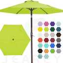 JEAREY 7.5FT Patio Umbrella Market Table Umbrella with 6 Sturdy Ribs, Push Button Tilt/Crank Outdoor Umbrella for Garden, Deck, Backyard, Pool and Beach,Apple Green