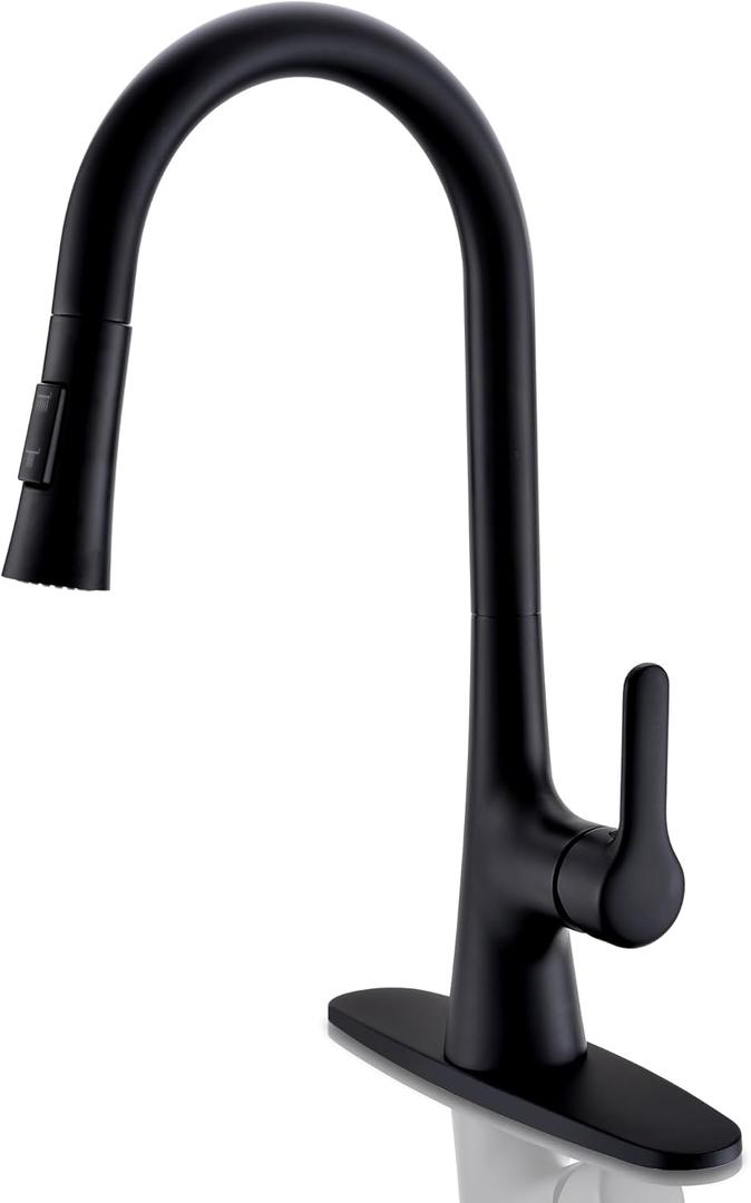 Black Kitchen Faucet with Pull Down Sprayer, Stainless Steel Kitchen Sink Faucet 1 or 3 Hole, Single Handle High Arc Kitchen Faucets With Power Clean Spray Head Sink Faucets for RV, Laundry, Bar