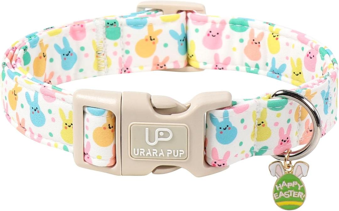 Easter Day Dog Collar, UP URARA PUP Easter Bunny Adjustable Pet Collar with Quick Release, Colorful Rabbits Dog Collars for Large Dogs