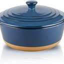 HVH Ceramic Casserole Dish with Lid Oven Safe, 2 Quart Round Casserole Dish Set, 9 Inches Round Baking Dish with Lid Oven Safe, Deep Baking Dishes for Oven with Lids for Party, Farmhouse Style (Blue)