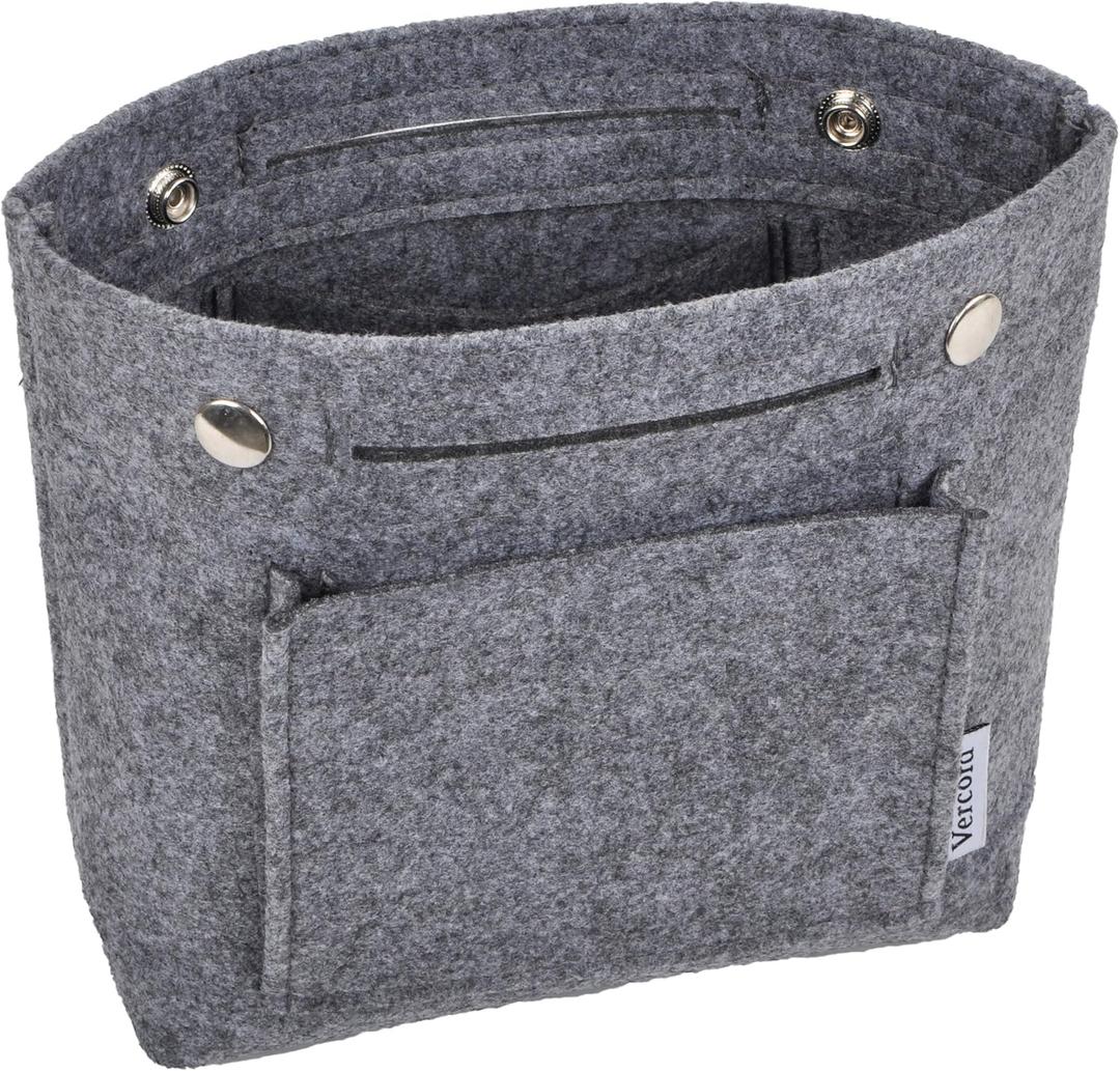 Vercord Mini Slim Small Felt Purse Organizer Insert Inside Handbag Tote Pocketbook for Women Grey