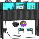 Aheaplus Headboard for Twin Size Bed with Storage, Upholstered Headboards with Outlets, USB Ports and LED Light, Reversible Twin Size Head Board, Height Adjustable, Comfortable Headboard, Black