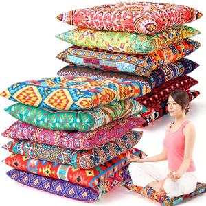 Nuogo 12 Pcs Bohemian Floor Cushions Bulk 15 Inch Boho Floor Sitting Meditation Pillows Yoga Mandala Meditation Pouf for Living Room Balcony Office Tatami(Square), 15 x 15 x 2.36 inches