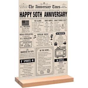 Trgowaul 50th Anniversary Decorations for Women Men, Vintage Happy 50th Anniversary Poster Acrylic Table Sign with Stand, Golden Wedding Gift for Mom Dad, Vintage Funny 50 Year Wedding Decorations
