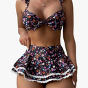 Women's 2 Piece Ruffle Bikini Sets Floral Tummy Control Skort Swimsuit Bathing Suit Beachwear (size Large)