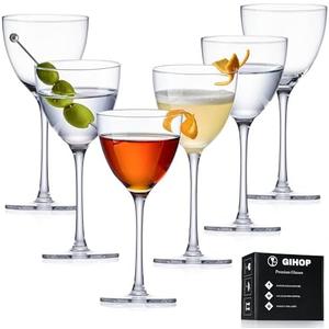 GIHOP Nick and Nora Cocktail Glasses, 5.8Oz Hand Blown Martini Glasses Set of 6, 100% Lead-Free Craystal Coupe Glassware, Small Cocktail Glasses for Manhattan, Cosmopolitan, Espresso with Gift Box