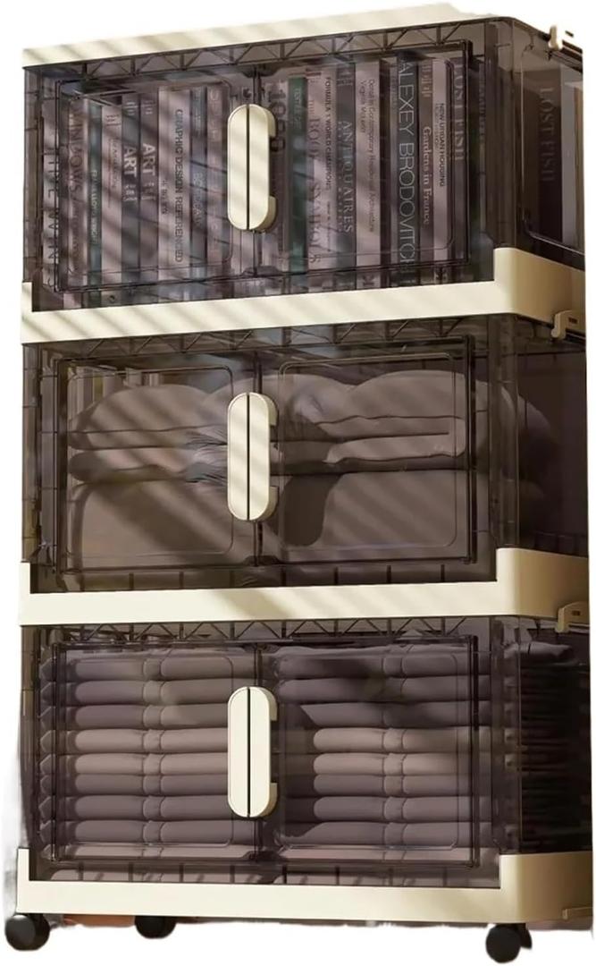 3 Packs of Wheeled Storage Bins with Lids - 78 Quart ABS Storage Containers (Black)