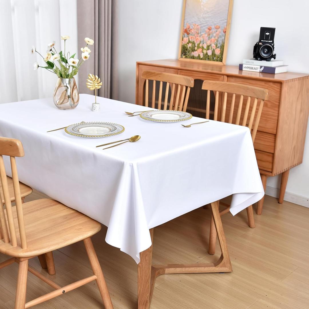 White Rectangle Tablecloth 60 x 102 inch Washable Oblong Table Cloths Polyester Fabric Table Cover for Dining Party Restaurant Wedding Outdoor